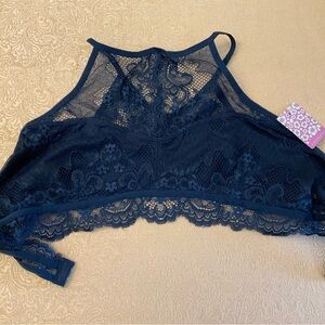 ANEMONE Midnight Blue Halter Neck Lace Bralette